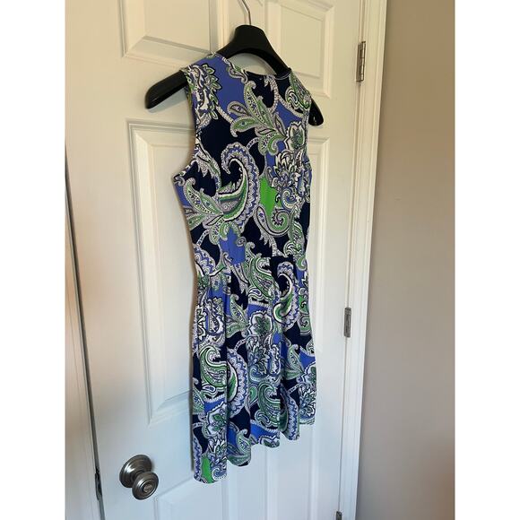 Judy Connally Sleeveless Shift Dress Blue Paisley Print Sz Womens Small Beachy - Picture 9 of 10